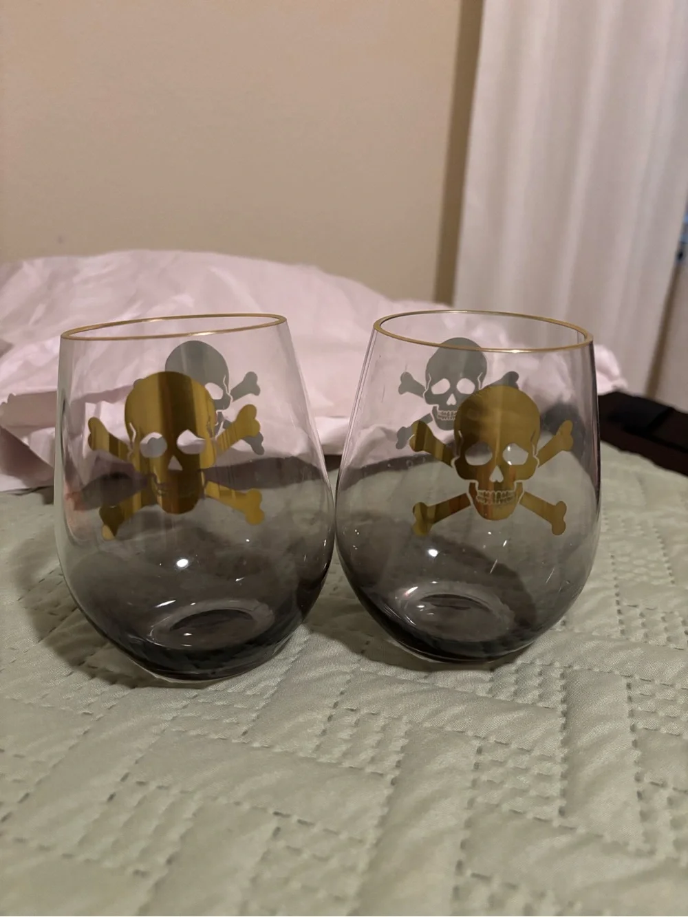 Halloween Decor BUBDLE! Skeleton Wine Glass Sets, Purple, Orange, plates, banner